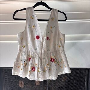 Floral Embroidered White Top